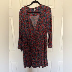 Gap floral faux wrap dress - black with multi color flowers